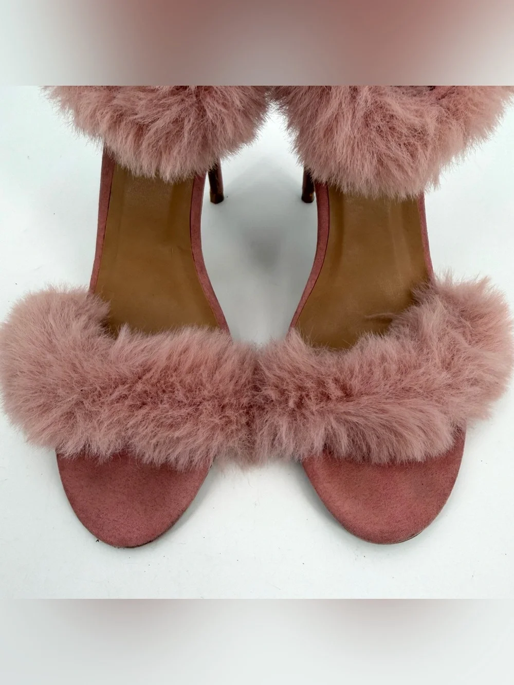 Anne Michelle High Heel Sandals Womens 7.5 Pink Faux Fur Straps Stilettos Party